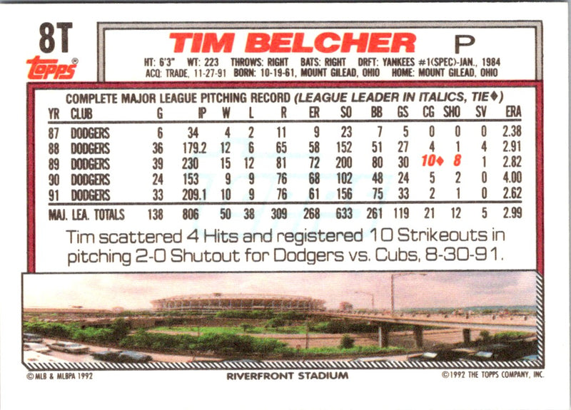 1992 Topps Traded Tim Belcher