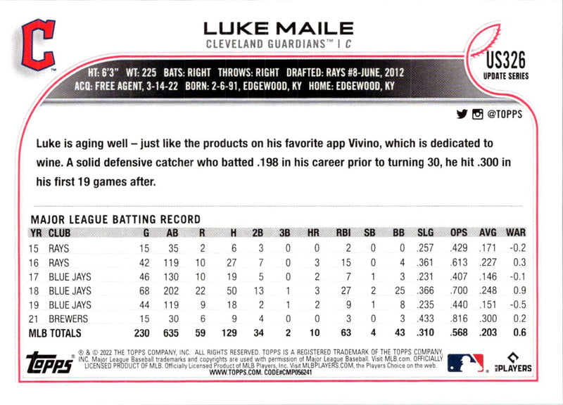 2022 Topps Update Luke Maile