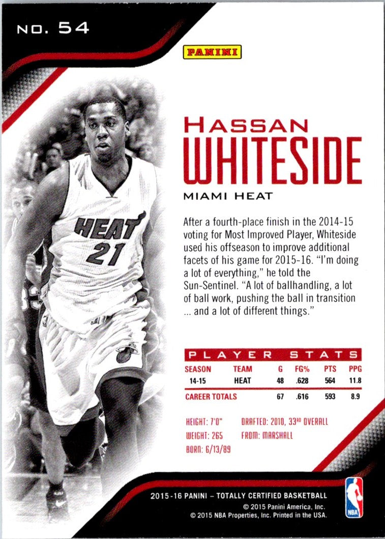 2015 Panini Totally Certified Hassan Whiteside