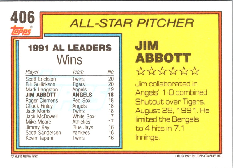 1992 Topps Jim Abbott