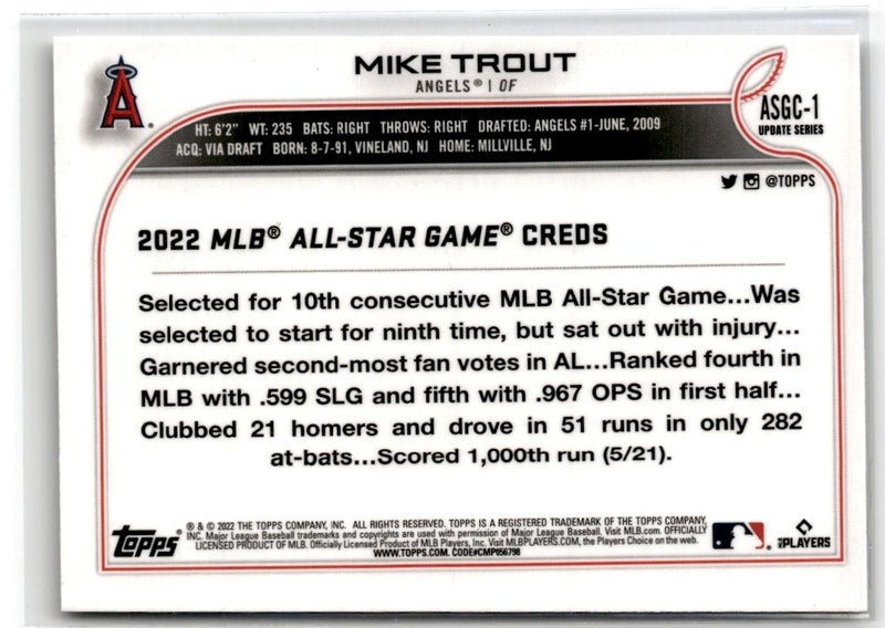 2022 Topps Chrome Update 2022 All-Star Game Mike Trout