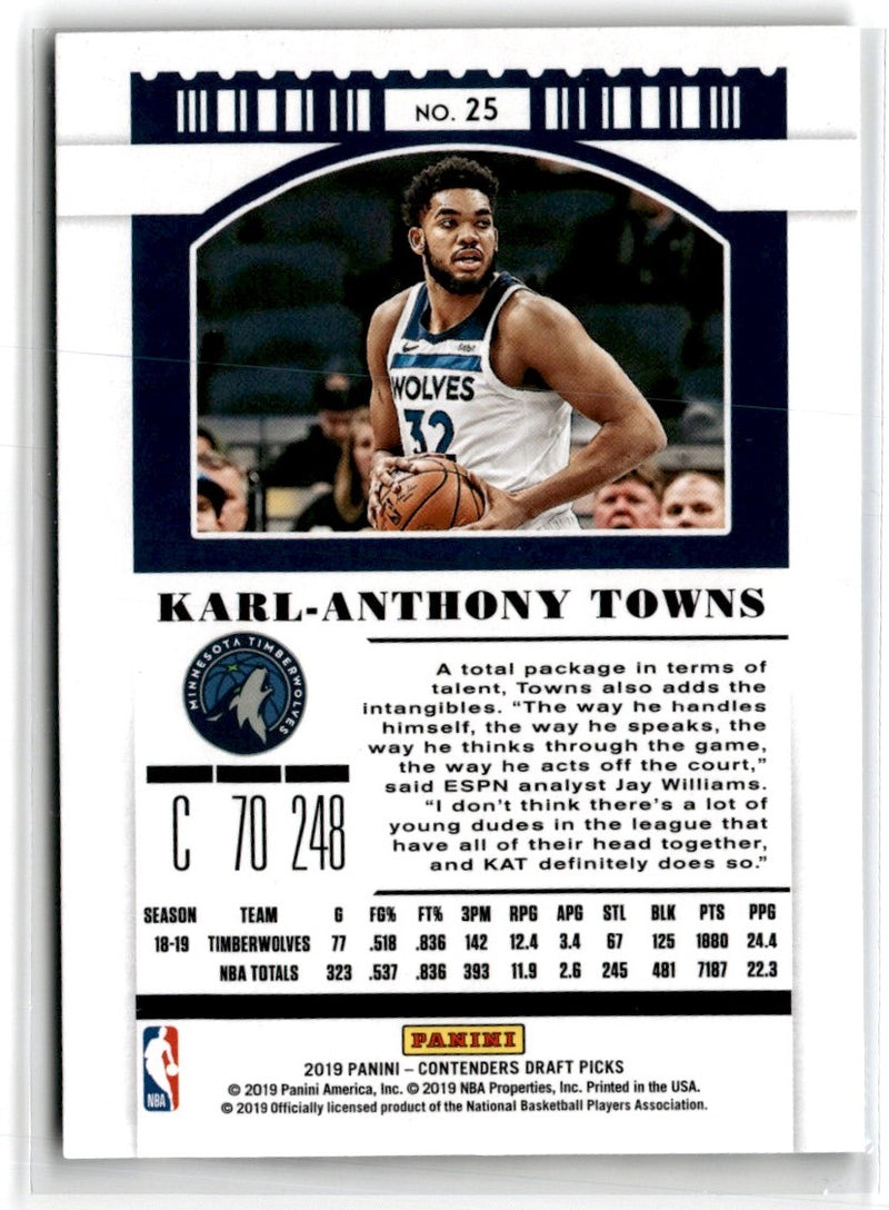 2019 Panini Contenders Draft Picks Ticket Blue Foil Karl-Anthony Towns