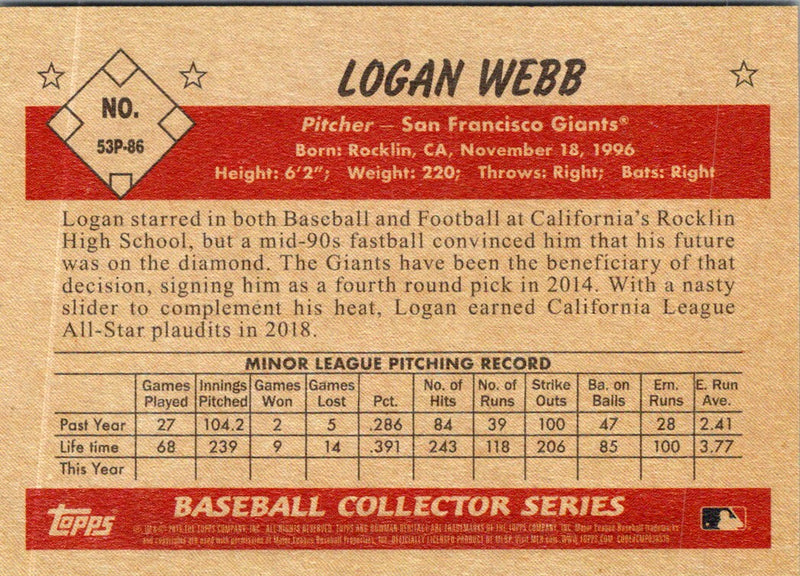 2019 Bowman Heritage Prospects Logan Webb