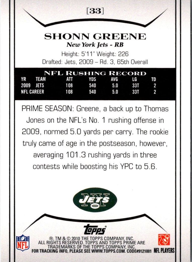 2010 Topps Prime Retail Shonn Greene