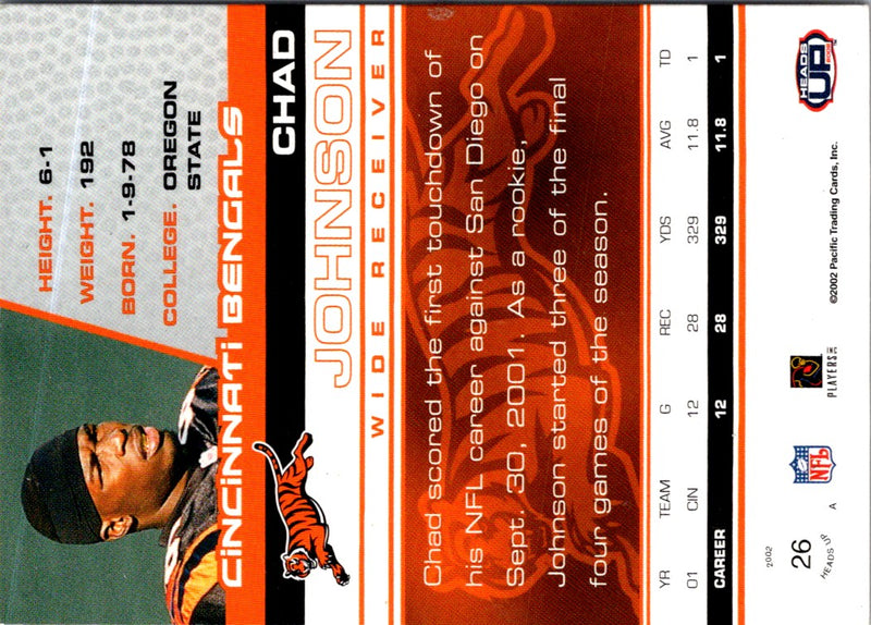 2002 Pacific Heads Up Blue Chad Johnson