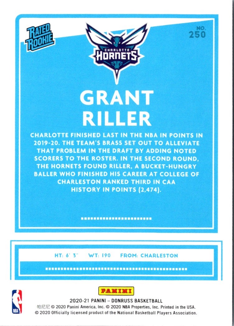 2020 Donruss Rated Rookies Grant Riller