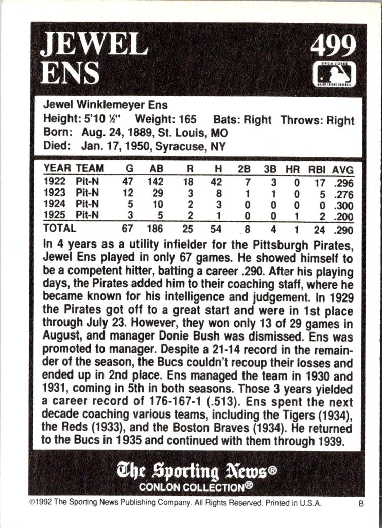 1992 Conlon Collection TSN Jewel Ens