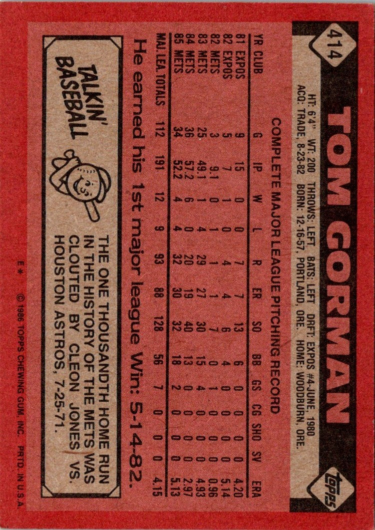 1986 Topps Tom  Gorman