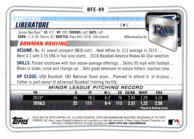 2020 Bowman 1st Edition Matthew Liberatore