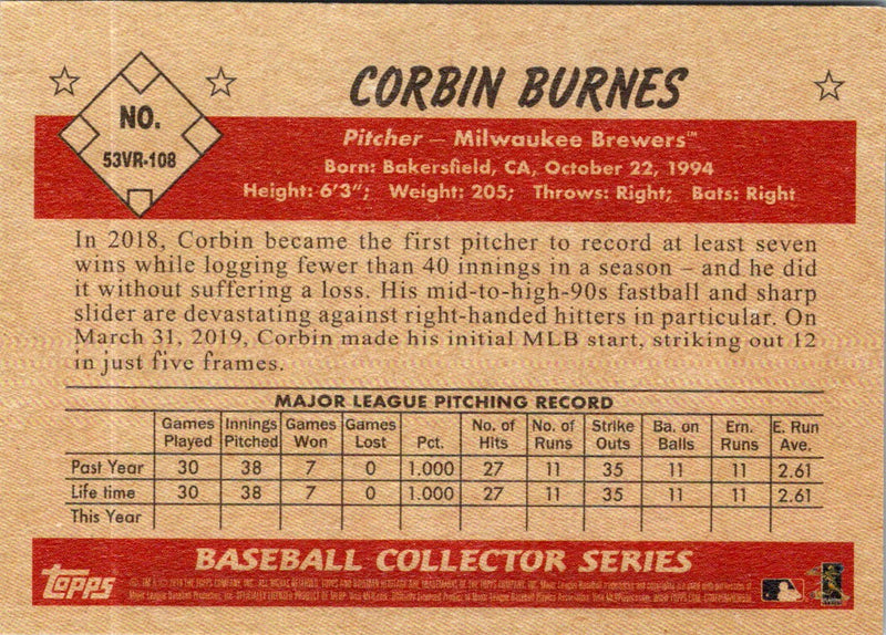 2019 Topps Corbin Burnes