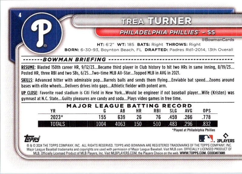 2024 Bowman Green Pattern Trea Turner