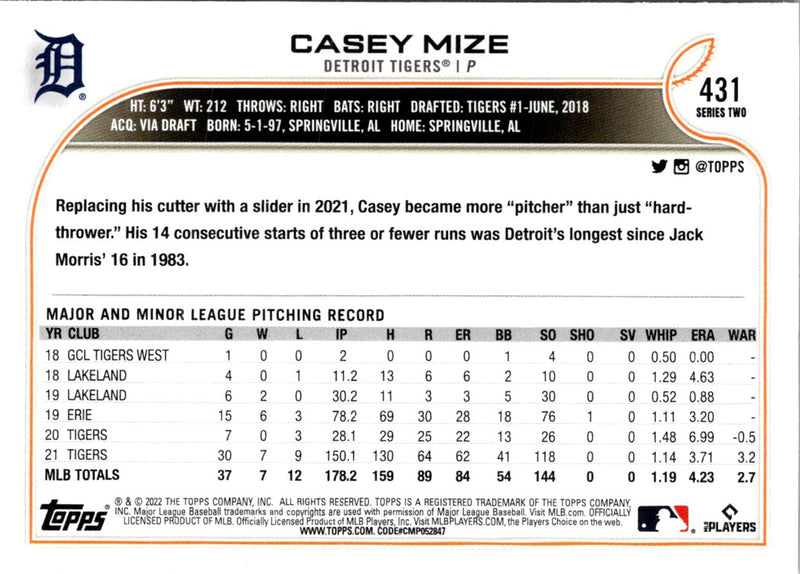 2022 Topps Casey Mize