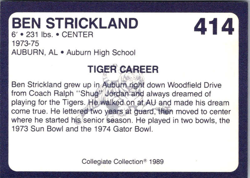 1989 Collegiate Collection Auburn Coke 580 Ben Strickland