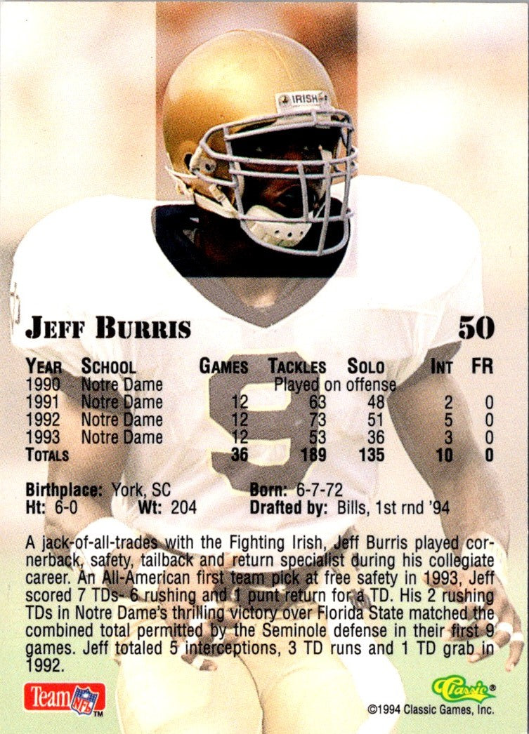 1994 Classic NFL Draft Gold Jeff Burris