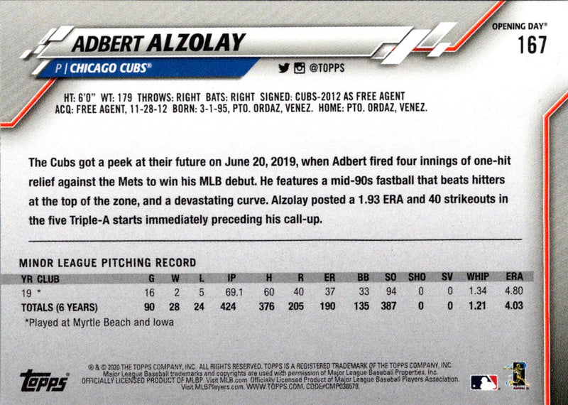 2020 Topps Opening Day Adbert Alzolay