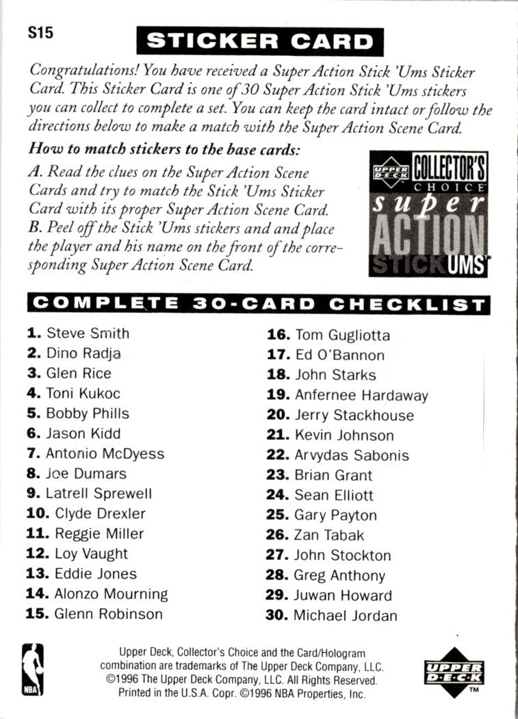 1996 Collector's Choice Super Action Stick-Ums 2 Glenn Robinson