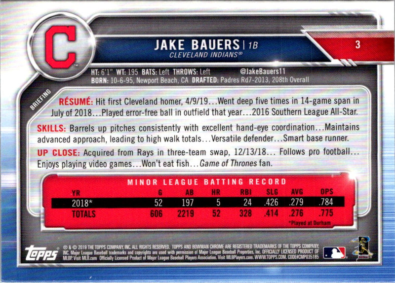 2019 Bowman Chrome Jake Bauers