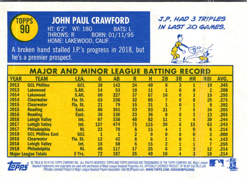 2019 Topps Heritage J.P. Crawford