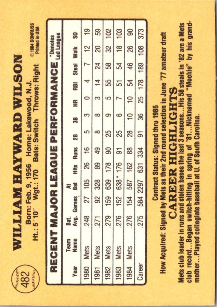 1985 Donruss Mookie Wilson