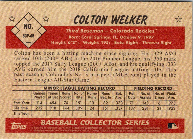 2019 Bowman Heritage Prospects Colton Welker