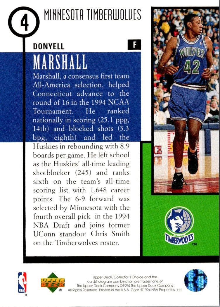 1994 Collector's Choice Draft Trade Donyell Marshall