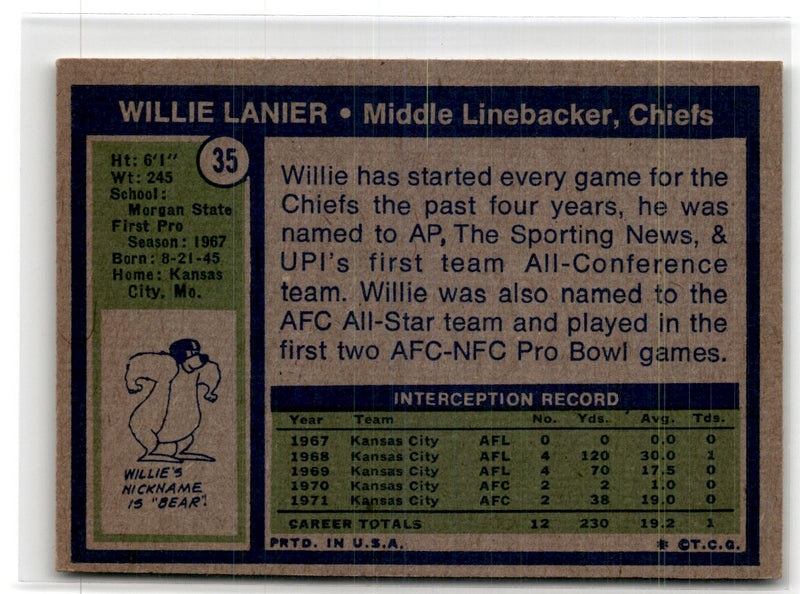 1972 Topps Willie Lanier