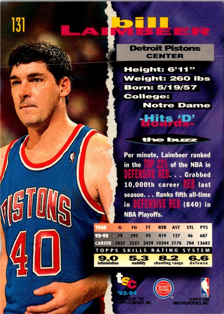 1993 Stadium Club Bill Laimbeer