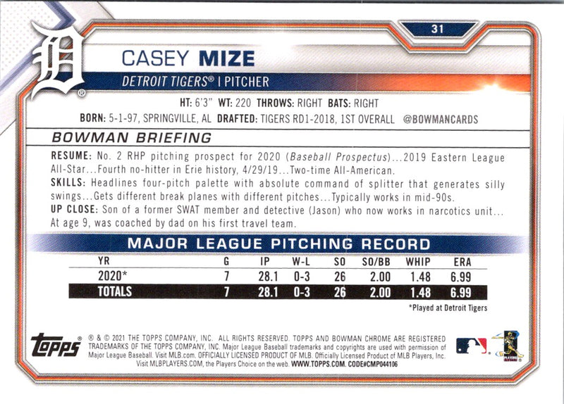 2021 Bowman Casey Mize