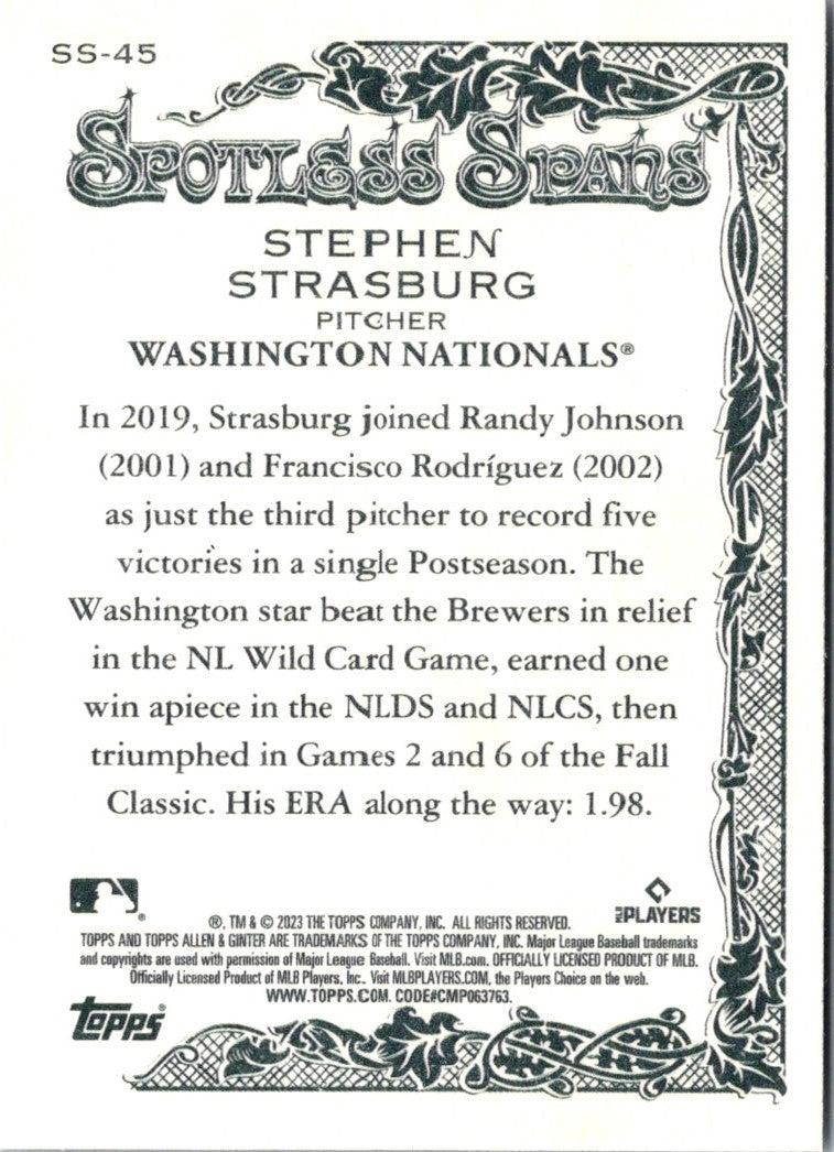 2023 Topps Allen & Ginter Spotless Spans Stephen Strasburg