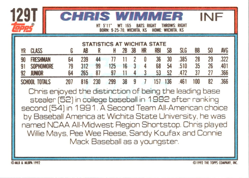 1992 Topps Traded Chris Wimmer