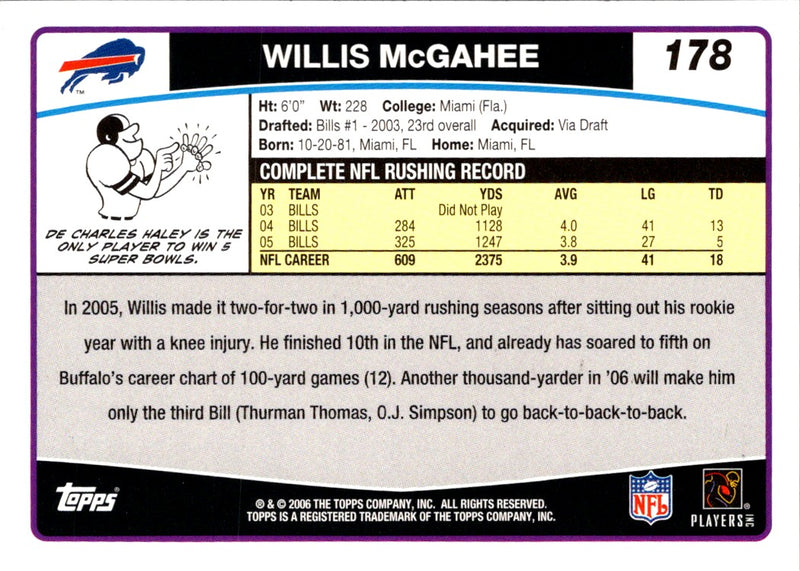 2006 Topps Willis McGahee