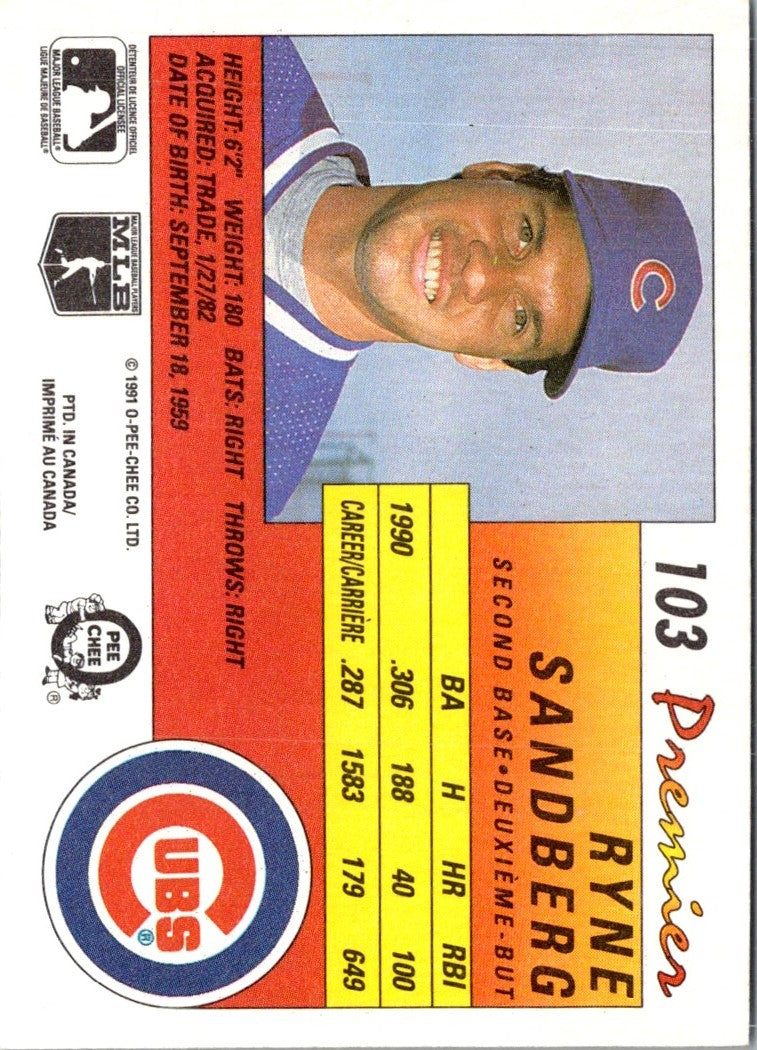1991 O-Pee-Chee Premier Ryne Sandberg