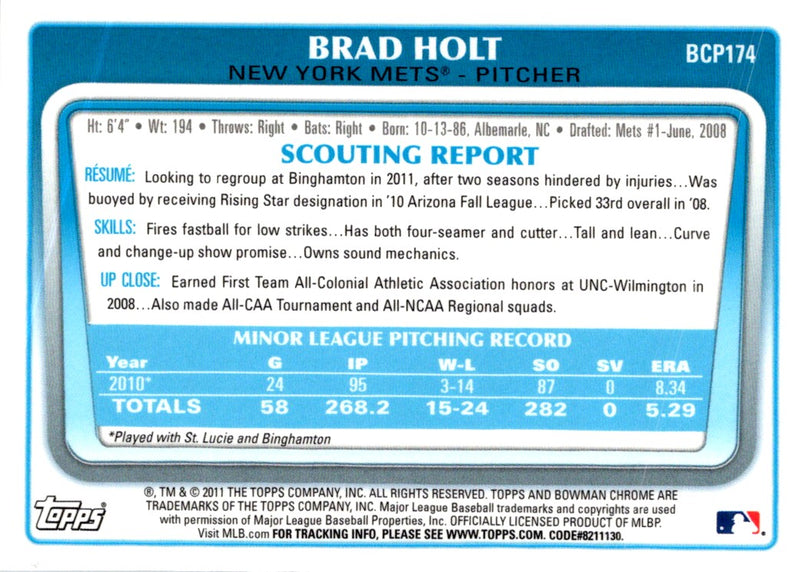 2011 Bowman Chrome Prospects Brad Holt