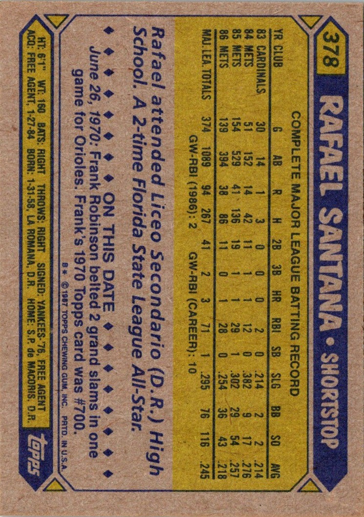 1987 Topps Rafael Santana