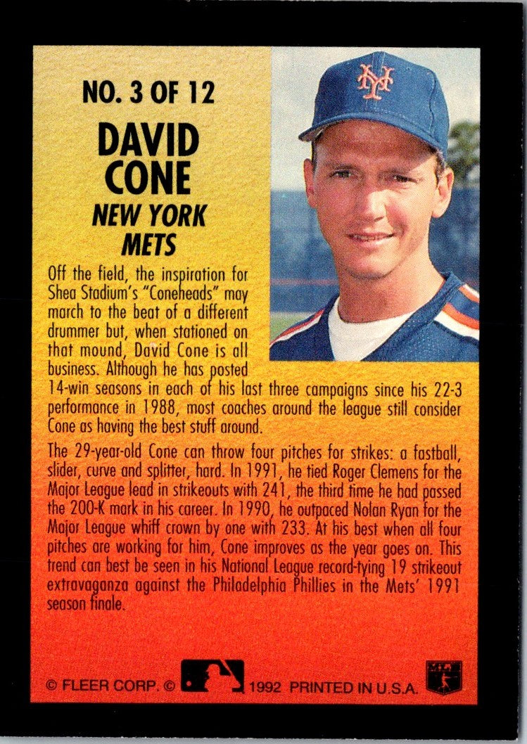 1992 Fleer Smoke 'N Heat David Cone