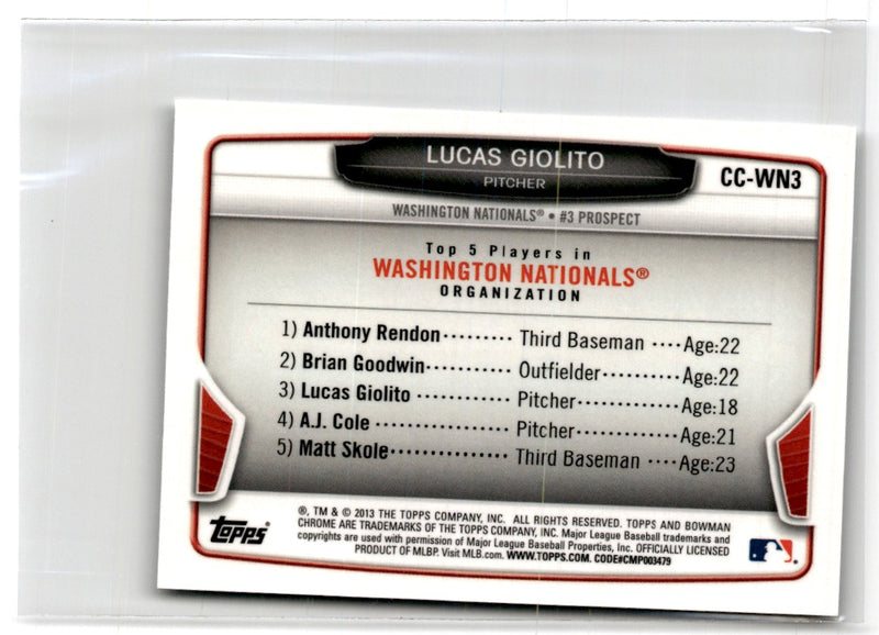 2013 Bowman Chrome Prospects Lucas Giolito