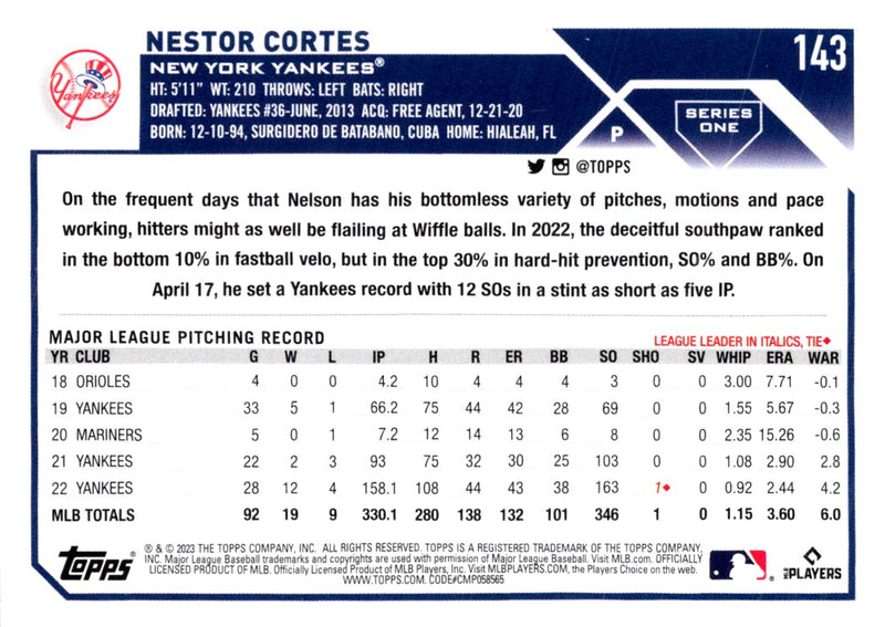 2023 Topps Nestor Cortes