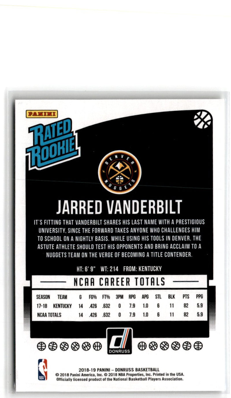 2018 Donruss Rated Rookies Jarred Vanderbilt