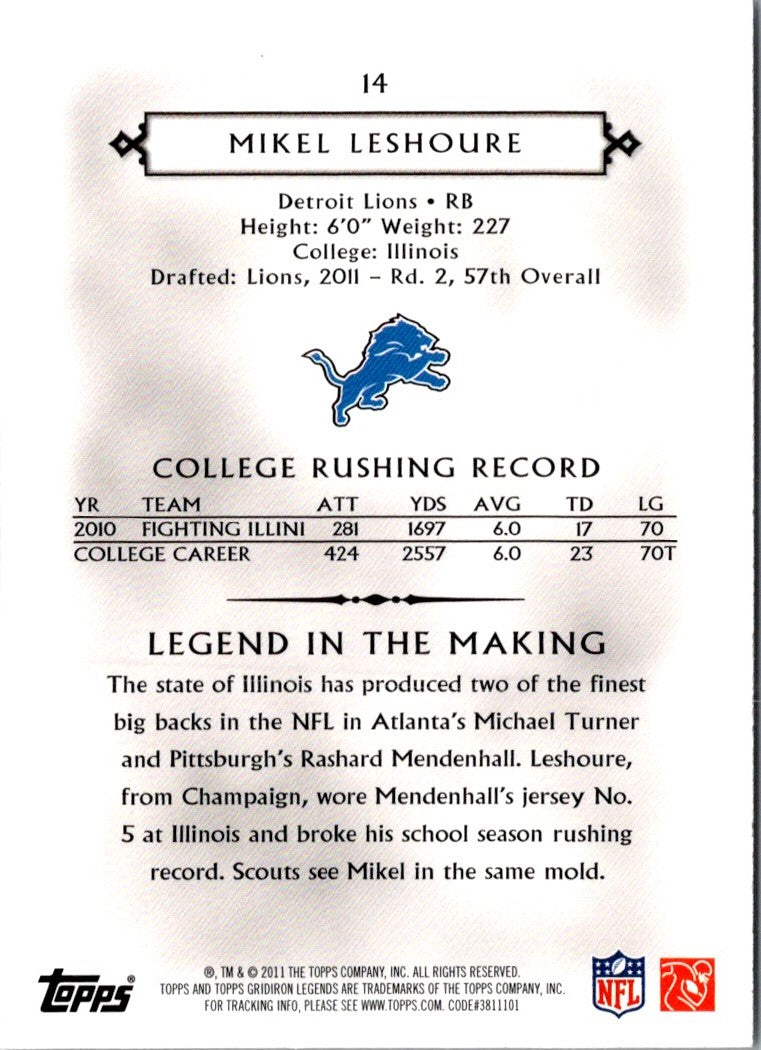 2011 Topps Gridiron Legends Mikel Leshoure