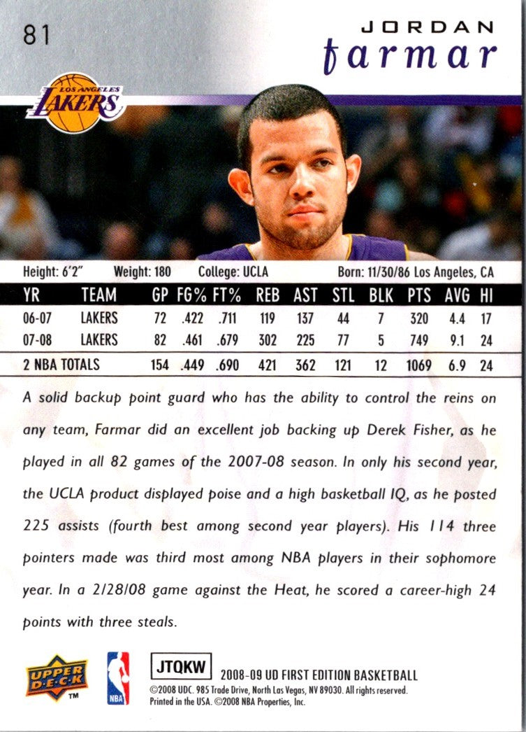 2008 Upper Deck Jordan Farmar