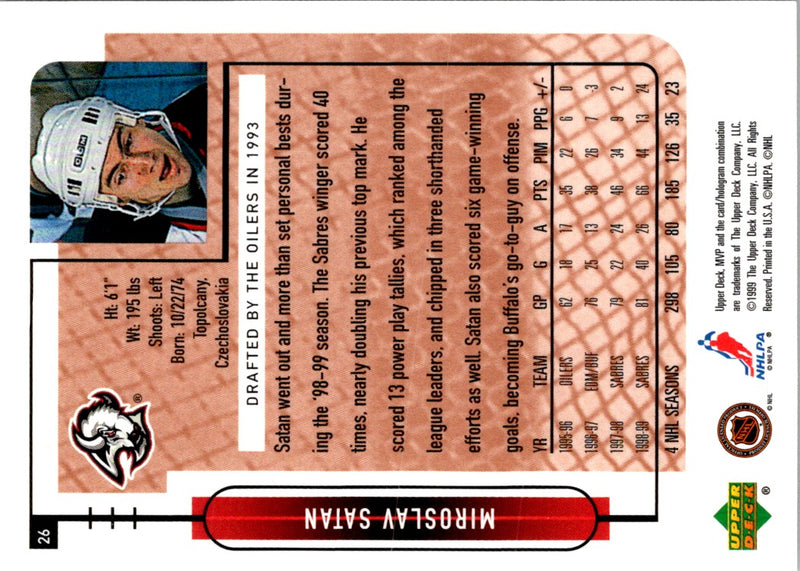 1999 Upper Deck MVP Miroslav Satan