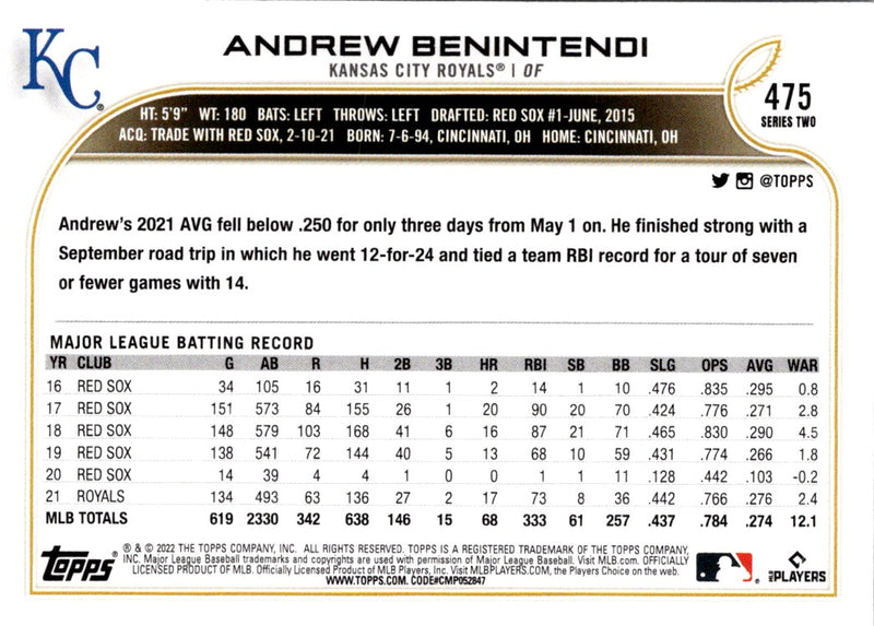 2022 Topps Andrew Benintendi