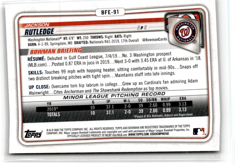 2020 Bowman 1st Edition Jackson Rutledge