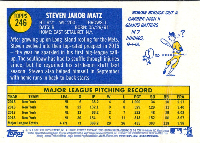 2019 Topps Heritage Steven Matz