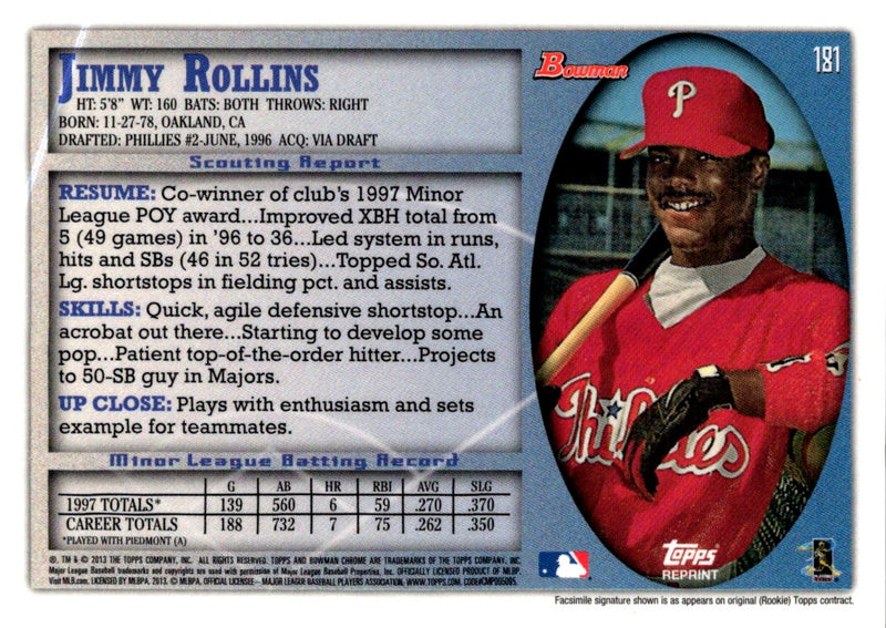 2013 Bowman Chrome Blue Sapphire Reprint Jimmy Rollins