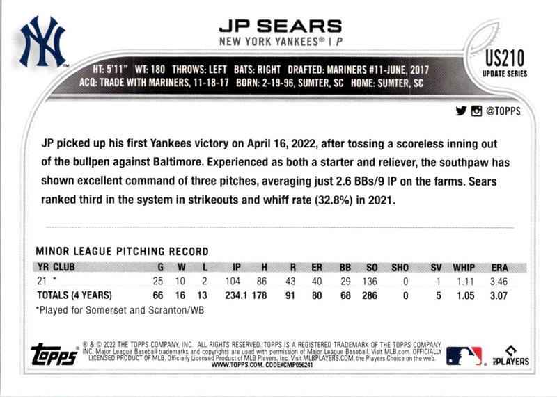 2022 Topps Update JP Sears