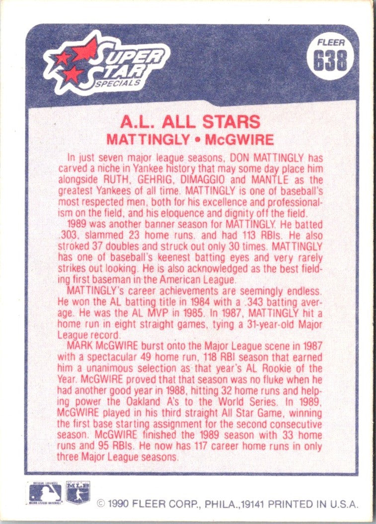 1990 Fleer Don Mattingly/Mark McGwire