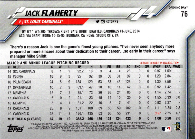 2020 Topps Opening Day Jack Flaherty