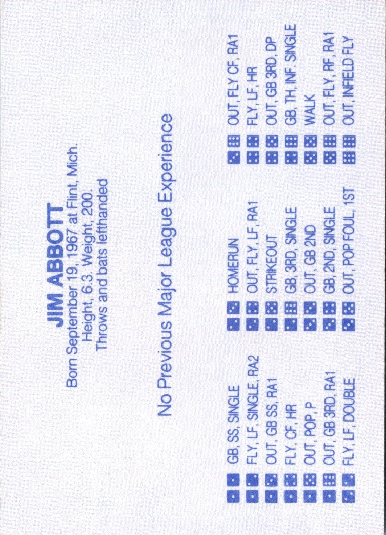 1989 Grand Slam Dice Game Light Blue (unlicensed) Jim Abbott