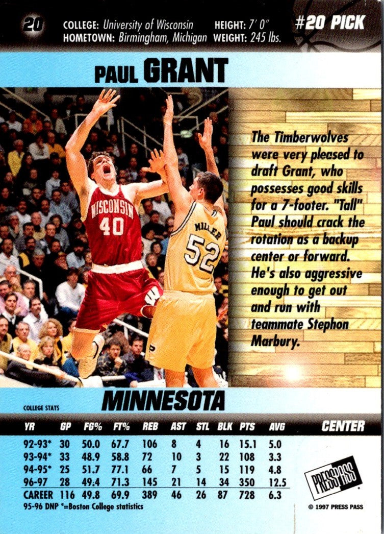 1997 Press Pass Double Threat Silver Paul Grant